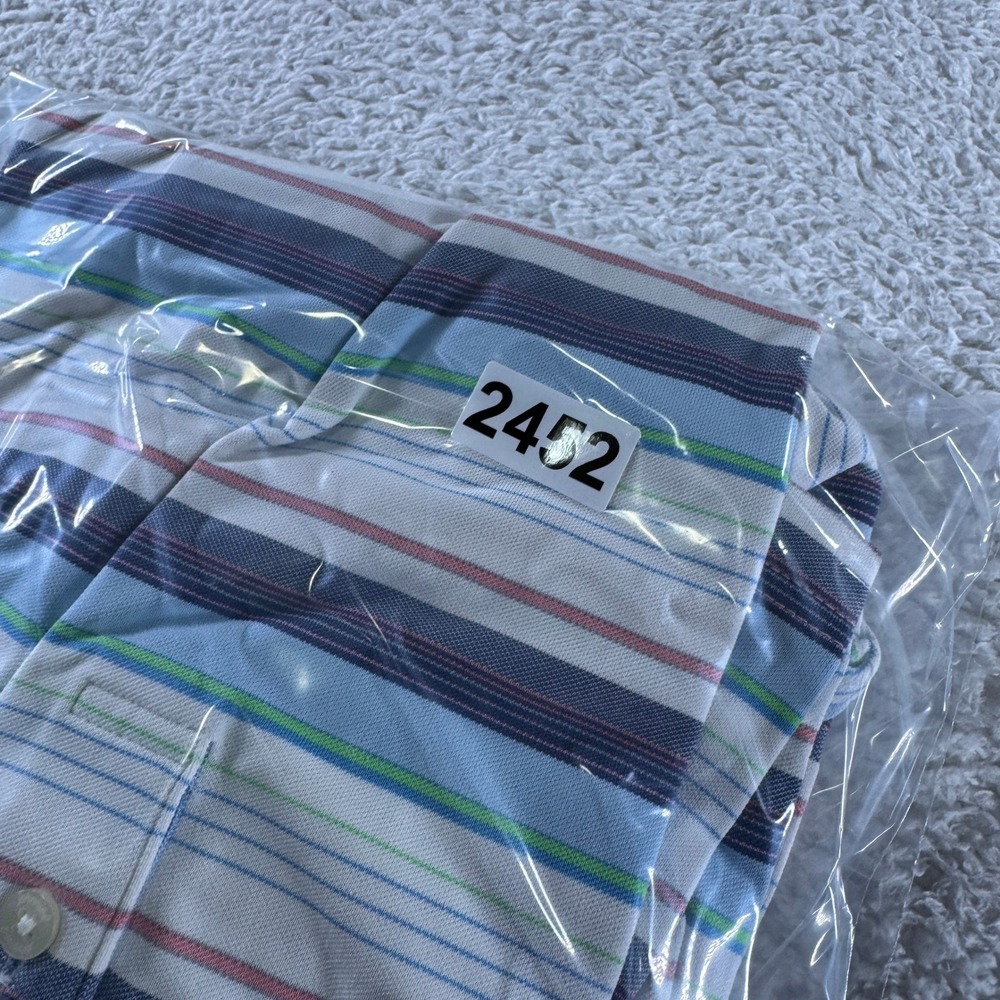 Johnnie-O Polo Shirt Mens XL Striped Blue White Surfer Green Pink Casual Golf - Picture 9 of 9